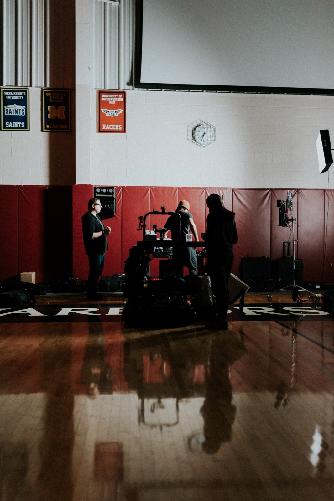 Filming on location in the gym at Rochester Christian University